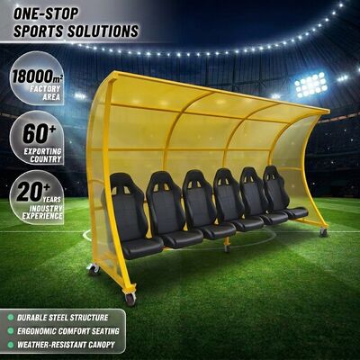 İyi fiyat Özel renk futbol takımı Dugout hava durumuna dayanıklı PC çatısı ve 3 yıllık garanti taşınabilir bank barınağı ile çevrimiçi