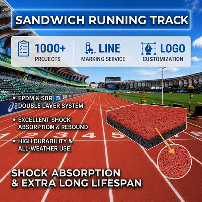 İyi fiyat IAAF Sertifikalı Hava Koşullarına Dayanıklı Sandwich PU Koşu Pisti, Özelleştirilebilir Renk Seçenekleriyle çevrimiçi